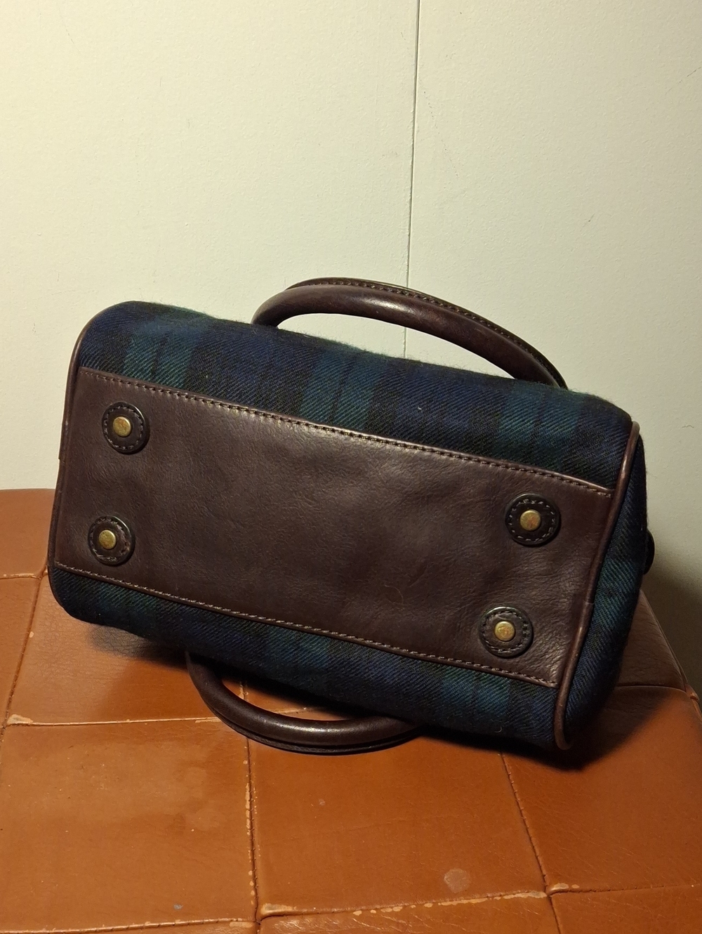 J.Crew Brown Leather-Trim Green Plaid Men’s Weekender Bag - Picture 2 of 9